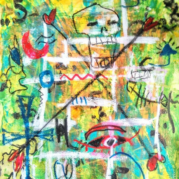 abstracte constructie met rode maan