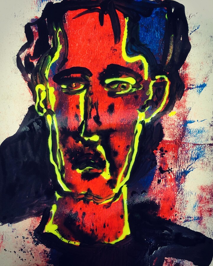portret in rood blauw en geel
