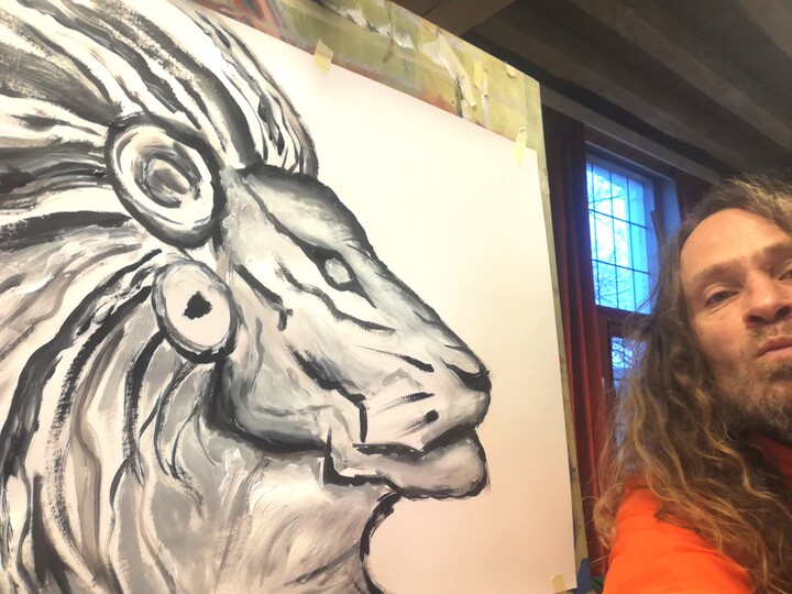 The WHITE LION,, schilderij in wording 